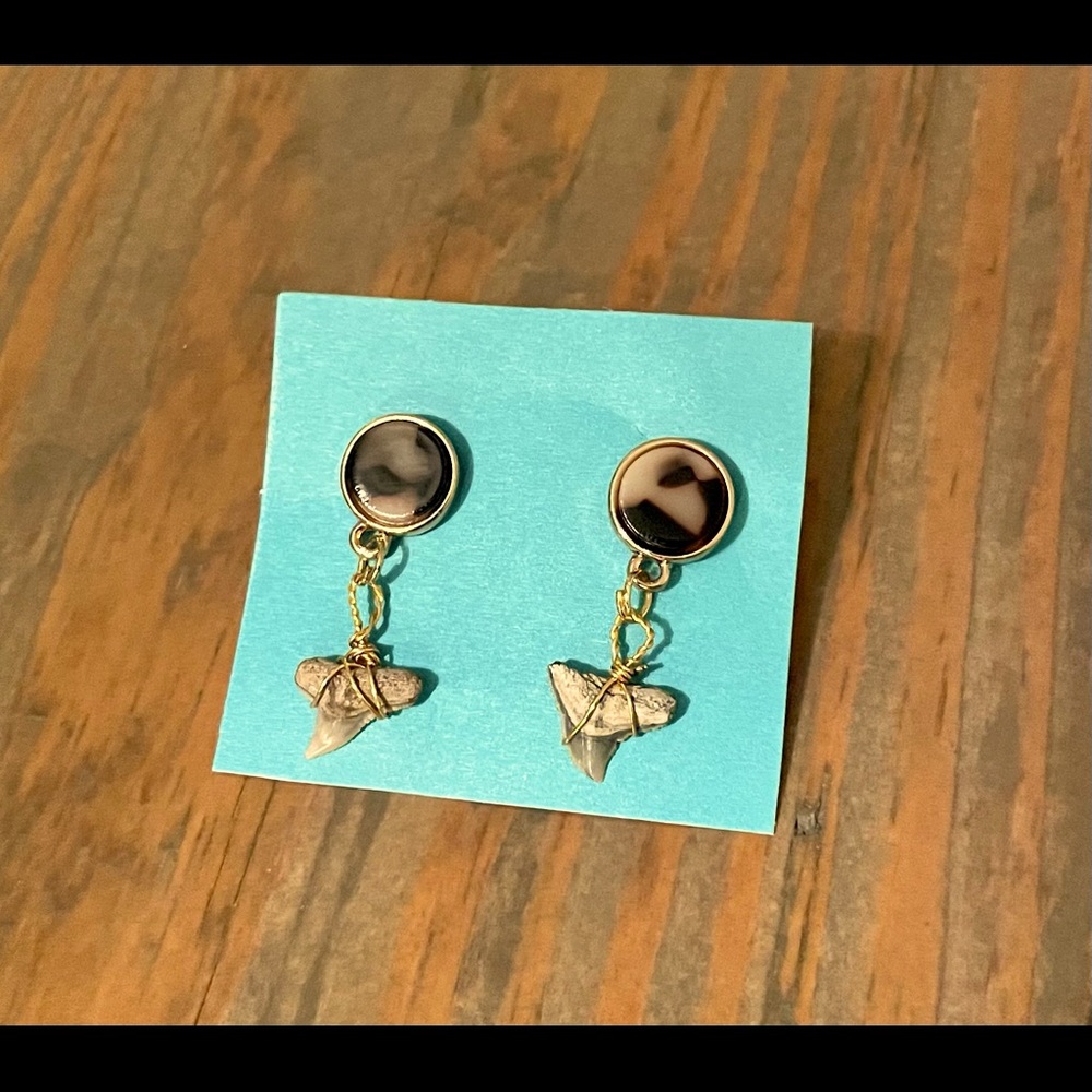 Handmade Dangle Shark Tooth Earrings